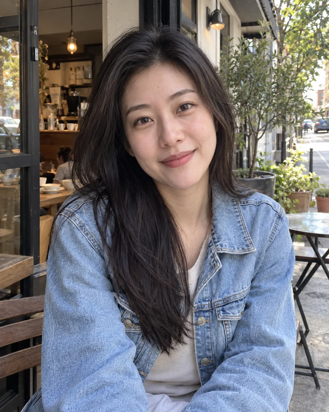 An everyday portrait in a naturally lit cafe.